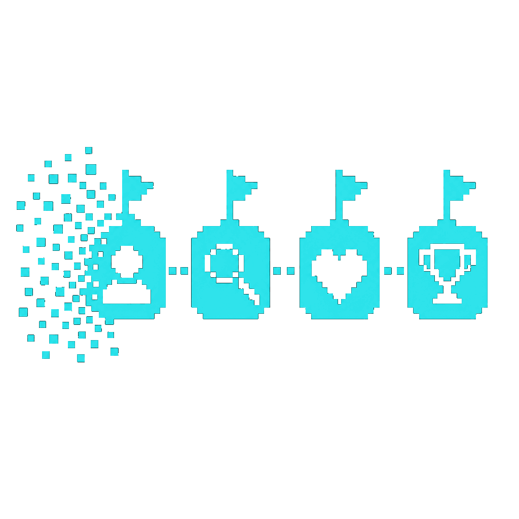 Chunky pixel-art icon of a left-to-right sequence of connected milestone blocks.