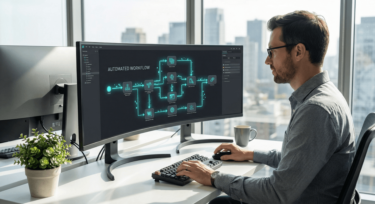 Pixel-art dashboard showing deterministic workflow automations running through a governed pipeline.