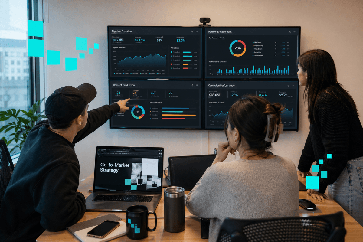Marketing operations team in a real workspace.